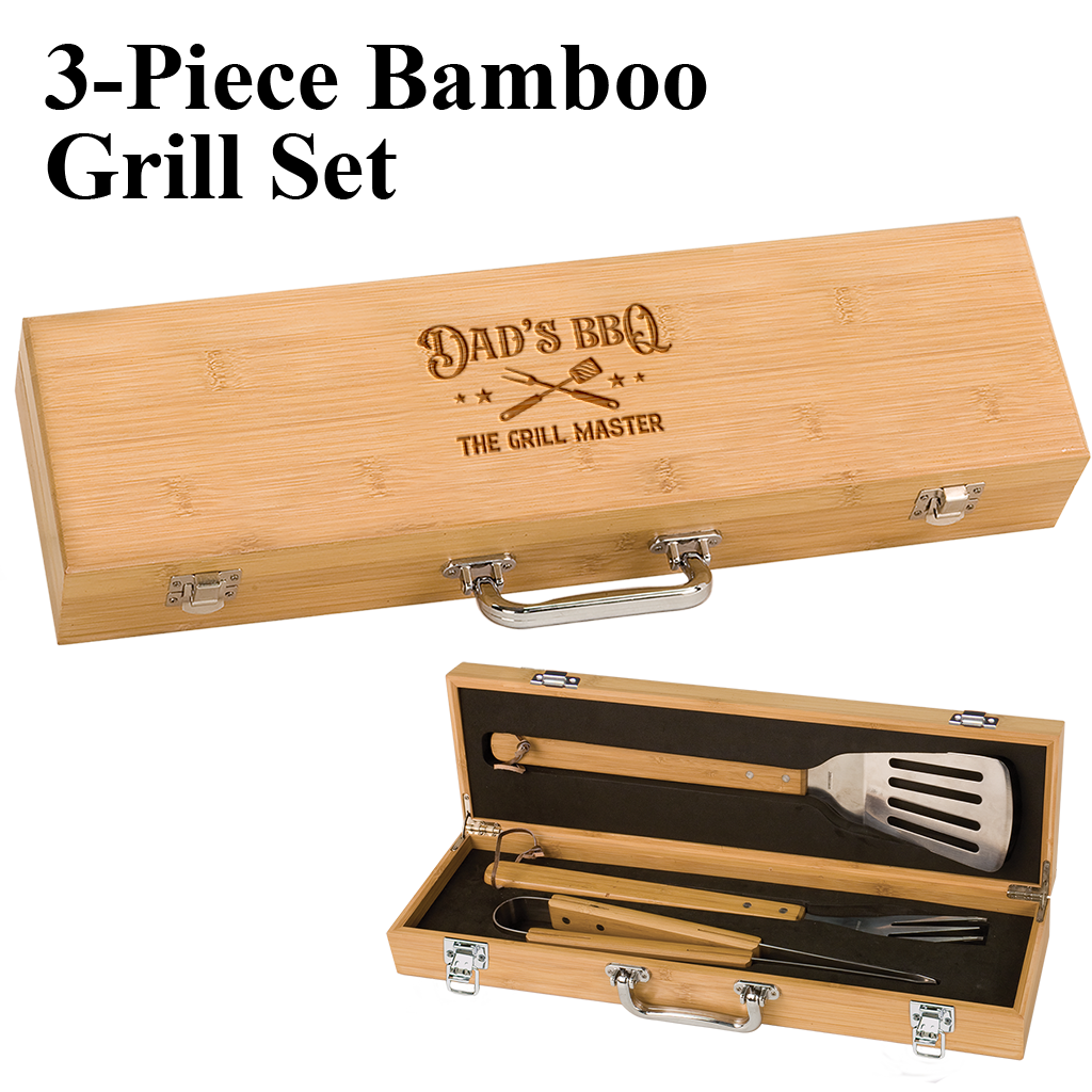 3-Piece Bamboo BBQ Set with Latches