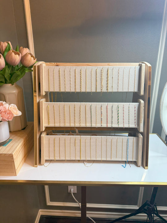 Permanent Jewelry Chain Display Rack – 3-Tier Sliding System with Built-In Spool Storage