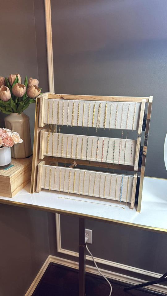 Permanent Jewelry Chain Display Rack – 3-Tier Sliding System with Built-In Spool Storage