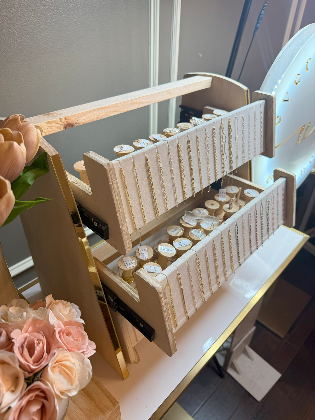 Permanent Jewelry Chain Display Rack – 3-Tier Sliding System with Buil ...