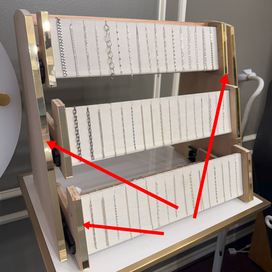 Permanent Jewelry Chain Display Rack – 3-Tier Sliding System with Built-In Spool Storage