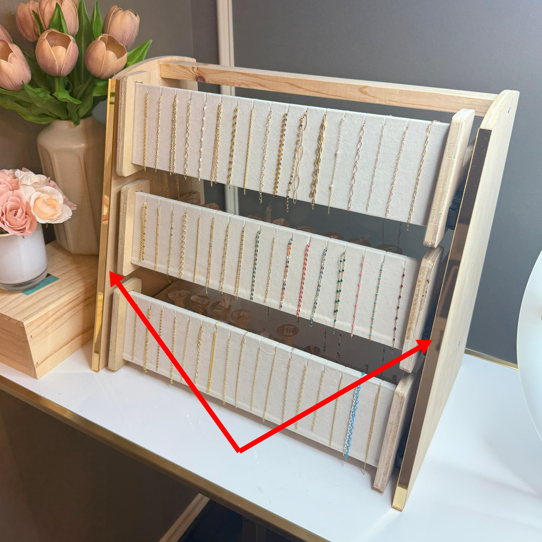 Permanent Jewelry Chain Display Rack – 3-Tier Sliding System with Built-In Spool Storage