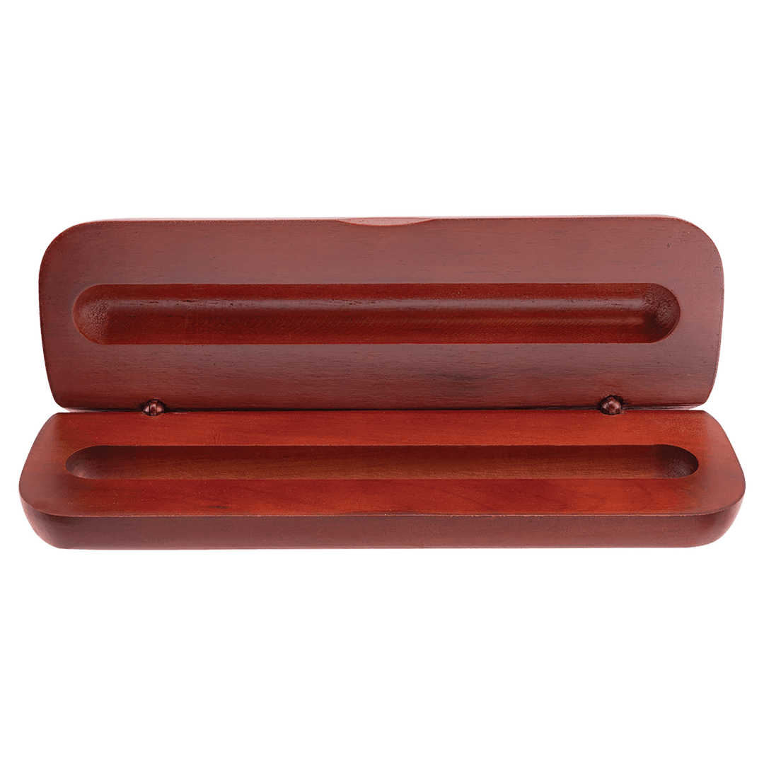 Rosewood finish single pen case, hinged lid, engravable