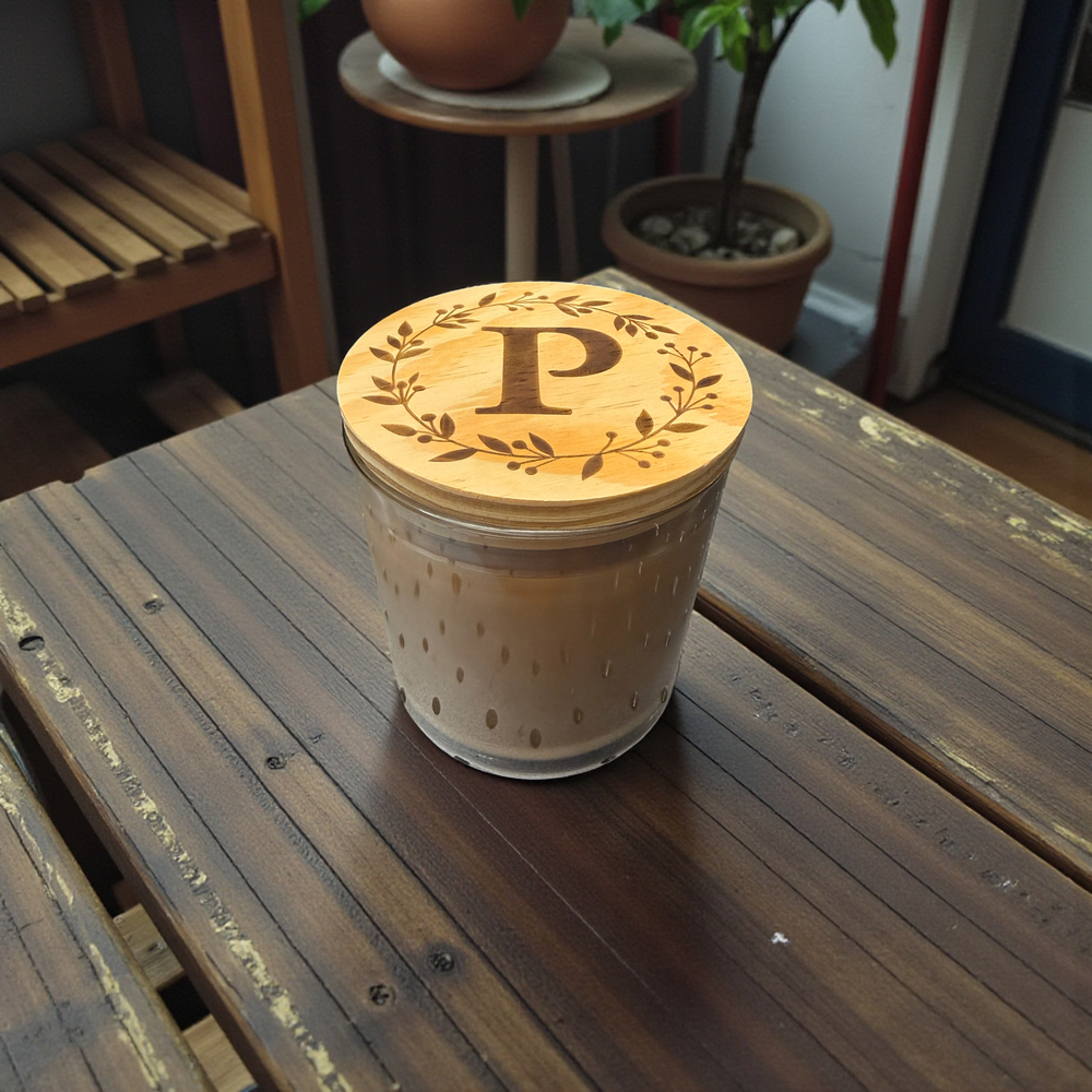Personalized Tropical Coconut Soy Blend Candle – 14oz with Engraved Wood Lid