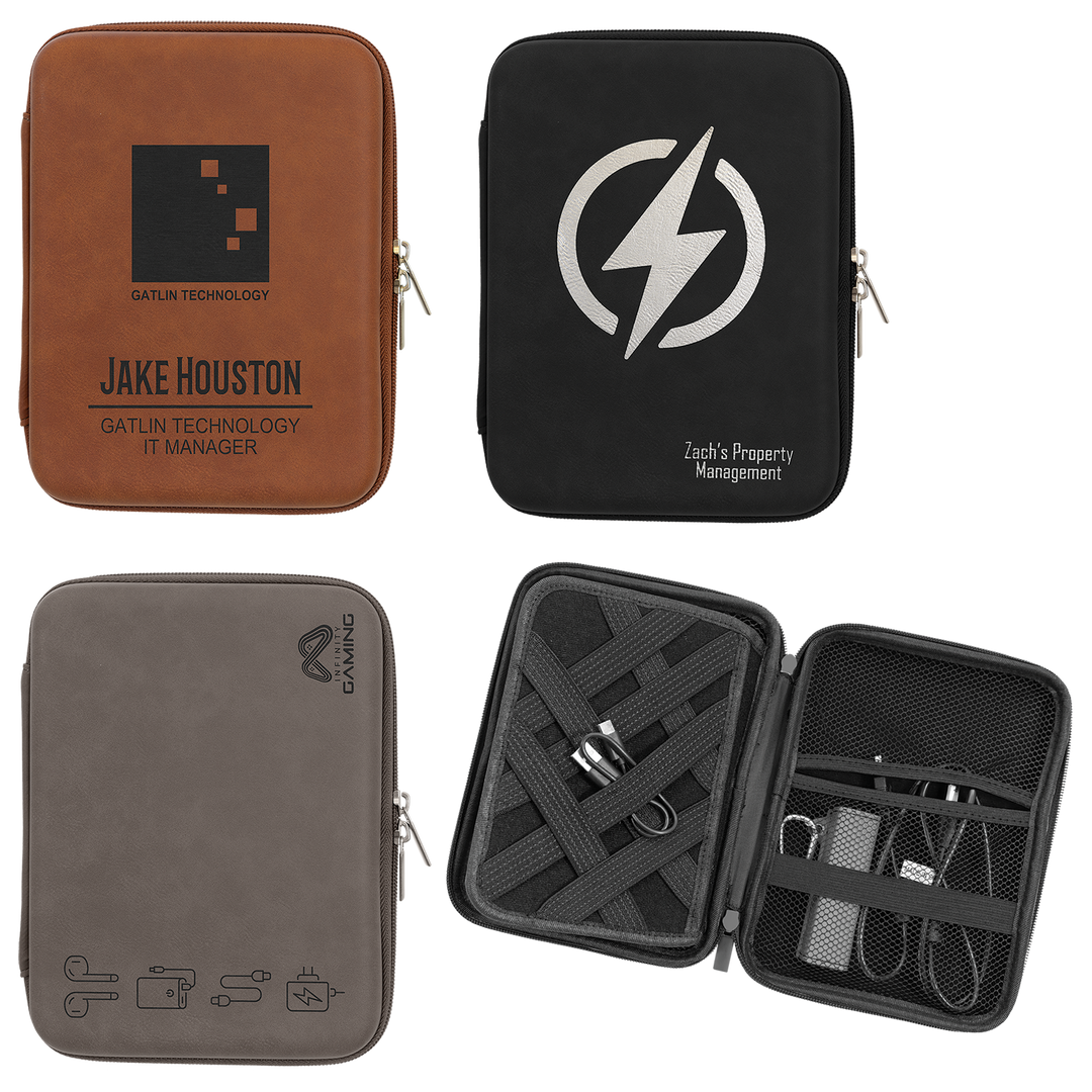 Personalized Leatherette Cord Organizer Case – Laser Engraved