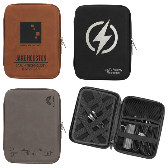 Personalized Leatherette Cord Organizer Case – Laser Engraved