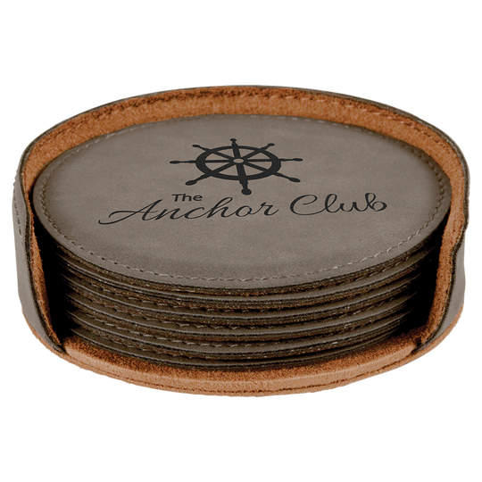 Engravable Leatherette Coaster Set - Customizable - (Set of 6, Round)