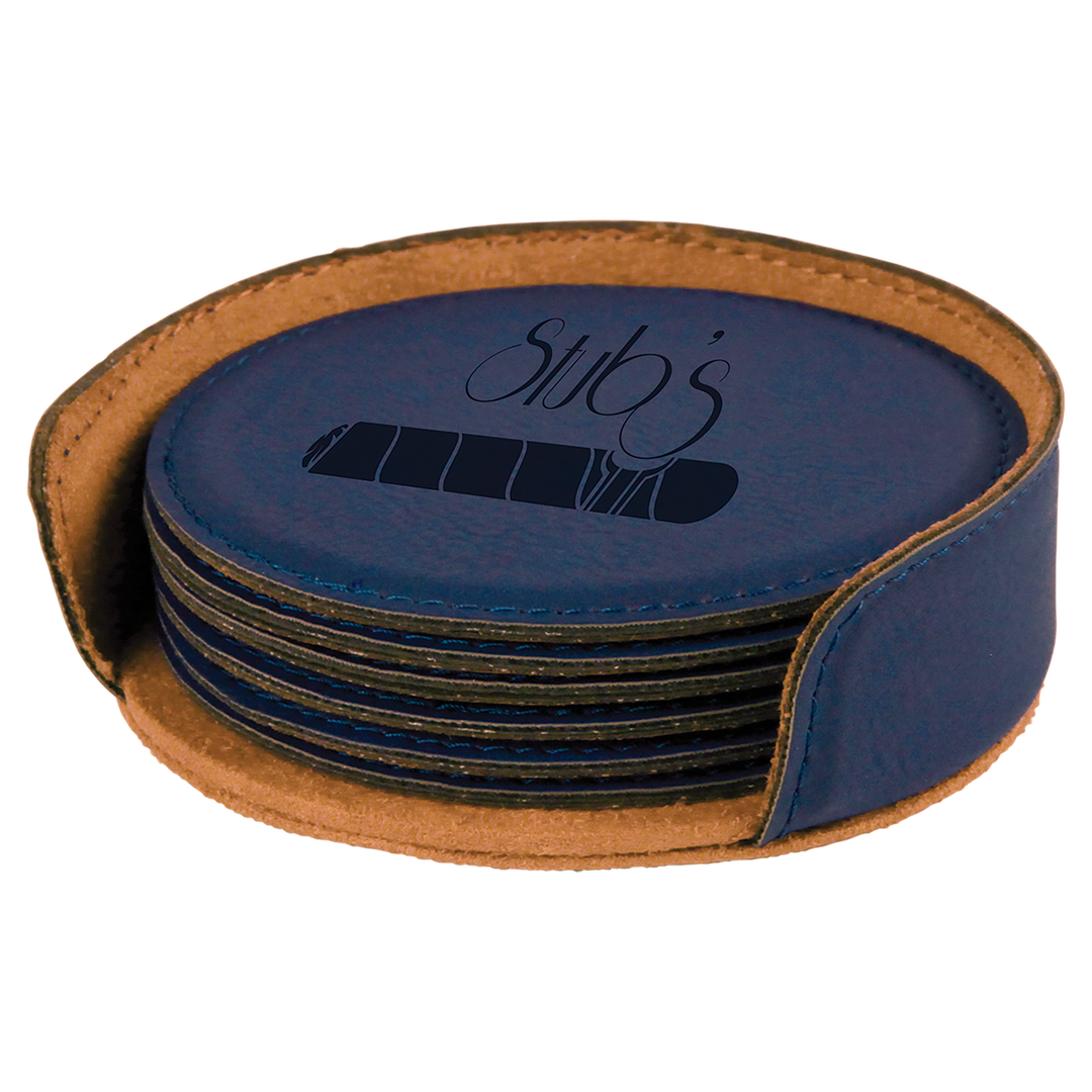 Engravable Leatherette Coaster Set - Customizable - (Set of 6, Round)