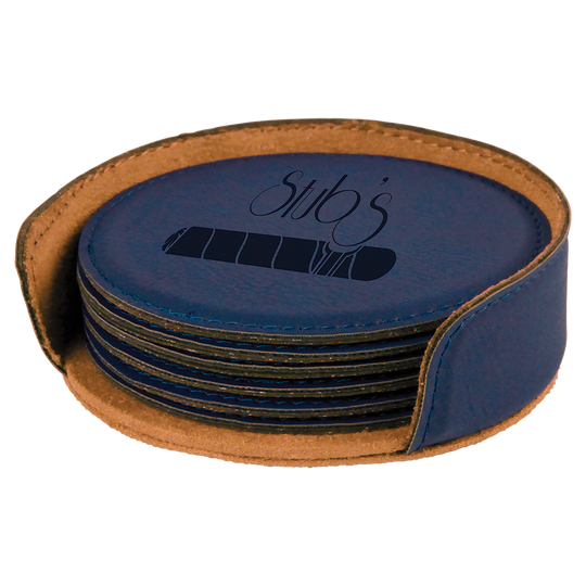 Engravable Leatherette Coaster Set - Customizable - (Set of 6, Round)