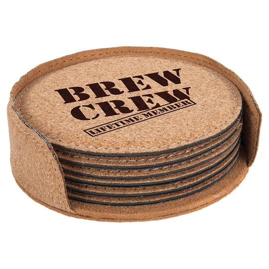 Engravable Leatherette Coaster Set - Customizable - (Set of 6, Round)