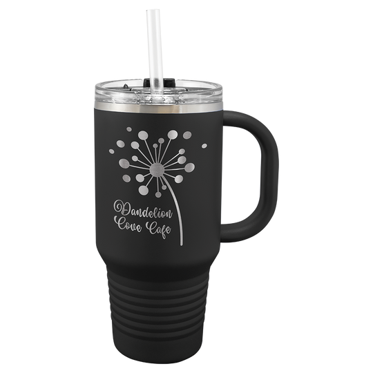 32 oz Personalized Travel Mug with Handle & Straw – Laser Engraved