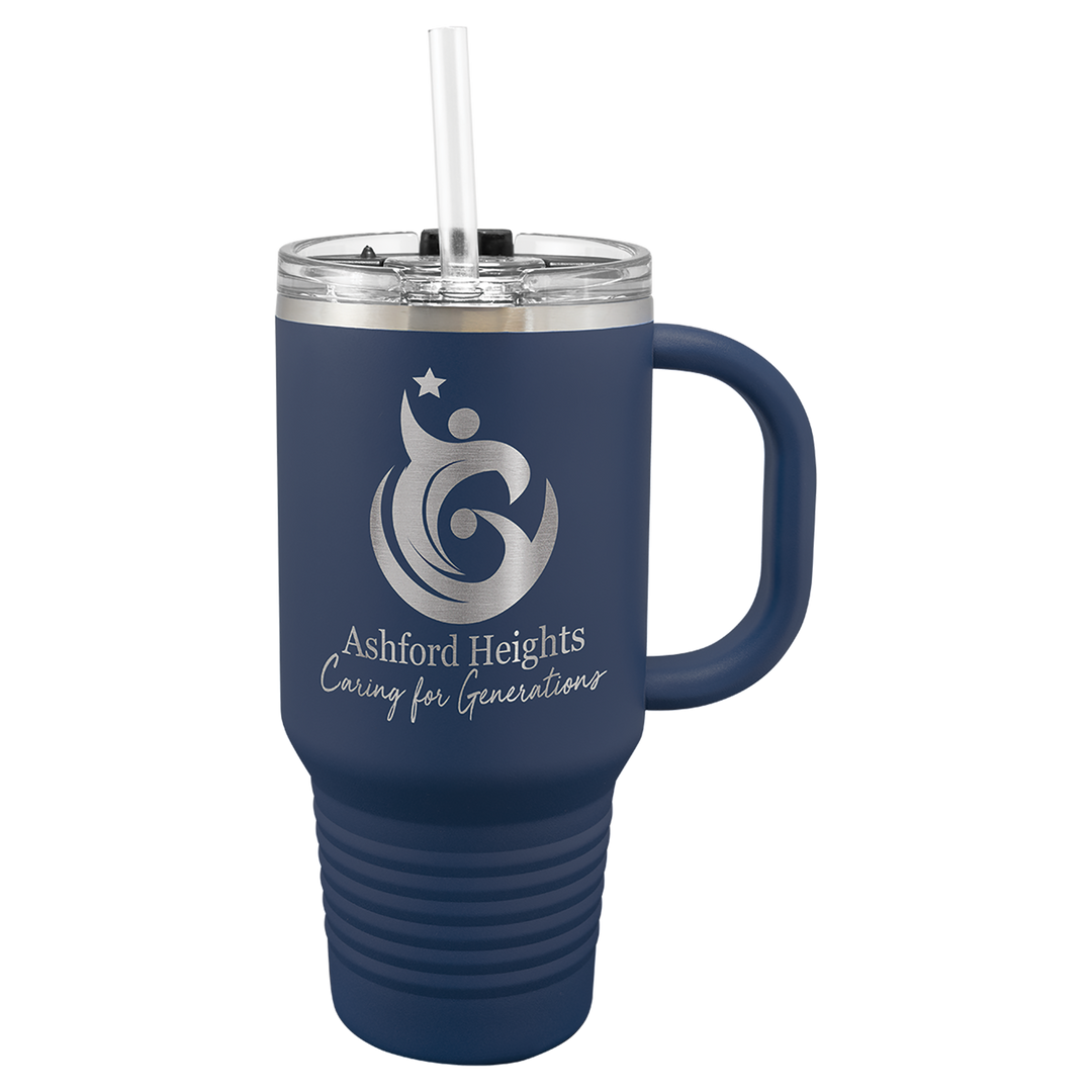 32 oz Personalized Travel Mug with Handle & Straw – Laser Engraved