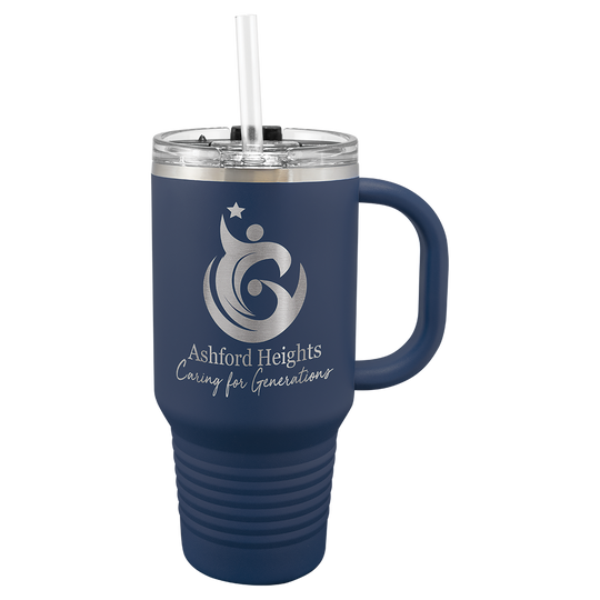 32 oz Personalized Travel Mug with Handle & Straw – Laser Engraved