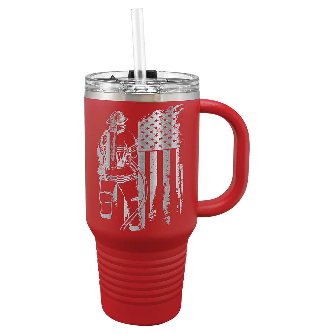 32 oz Personalized Travel Mug with Handle & Straw – Laser Engraved