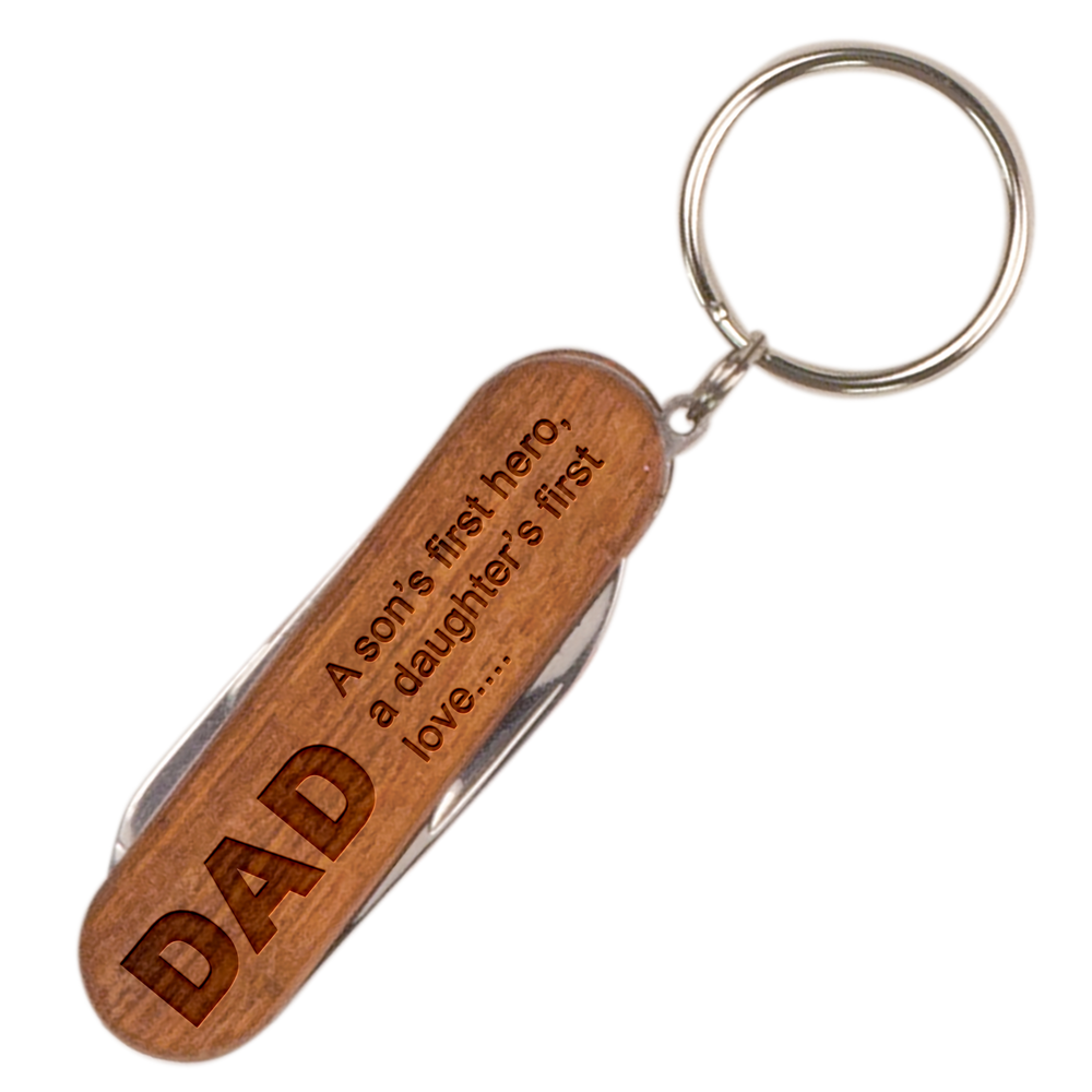 Wooden 3-Function Pocket Knife with Keychain