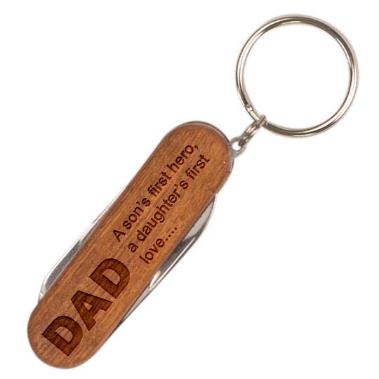 Wooden 3-Function Pocket Knife with Keychain