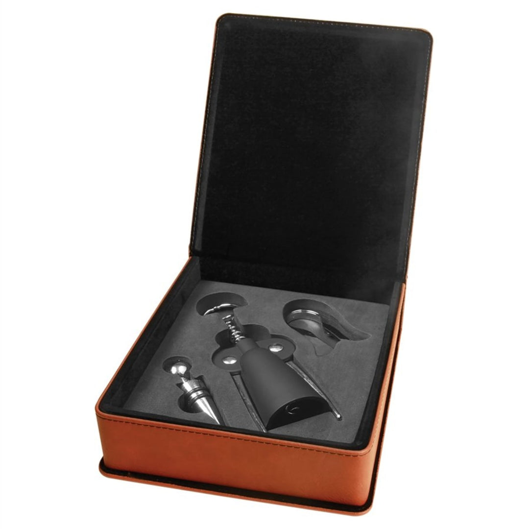 Rawhide leatherette 3-piece wine tool gift set