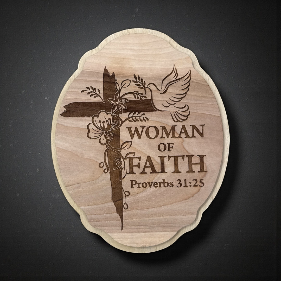 Personalized Woman of Faith Wood Sign | Proverbs 31:25 Christian Wall Decor