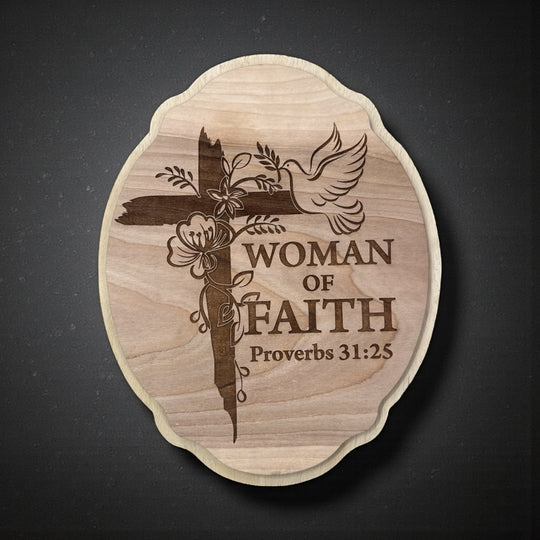 Personalized Woman of Faith Wood Sign | Proverbs 31:25 Christian Wall Decor