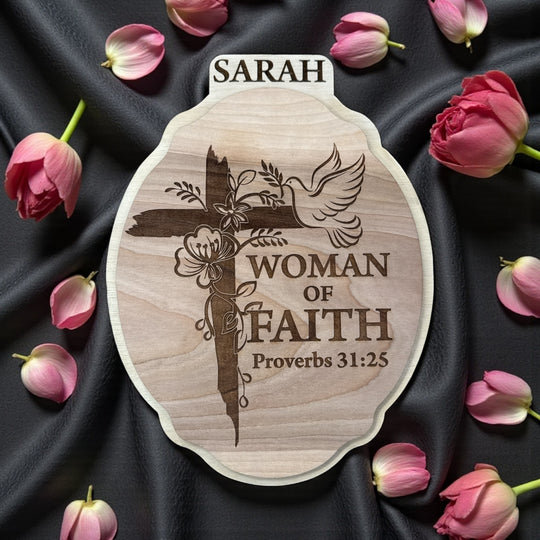 Personalized Woman of Faith Wood Sign | Proverbs 31:25 Christian Wall Decor