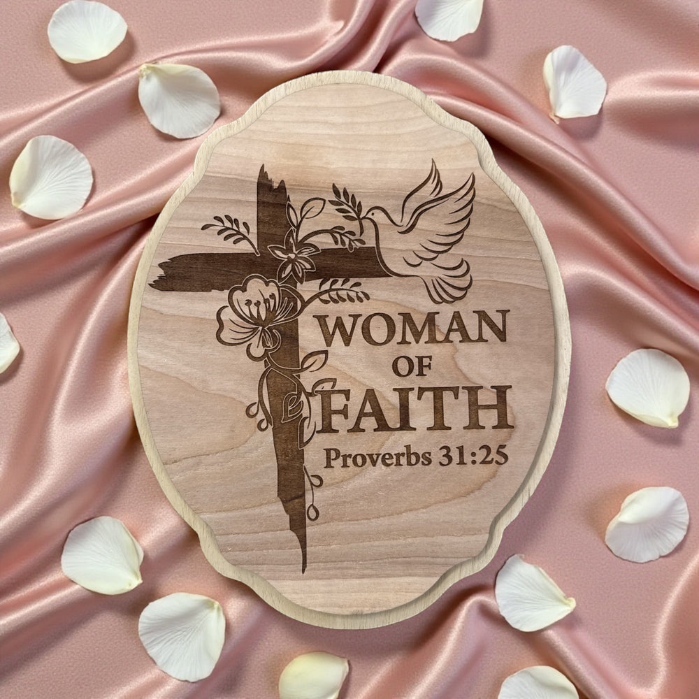 Personalized Woman of Faith Wood Sign | Proverbs 31:25 Christian Wall Decor