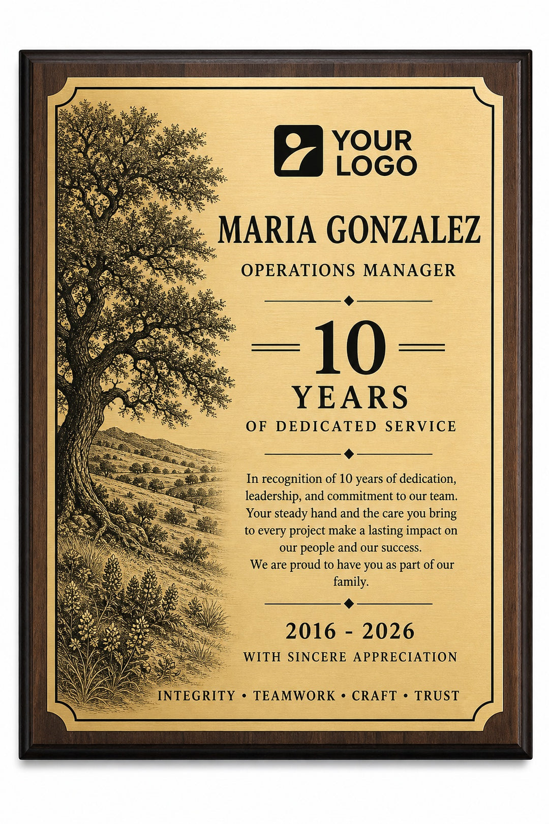 Sample design mockup - your plaque is designed to your text and logo