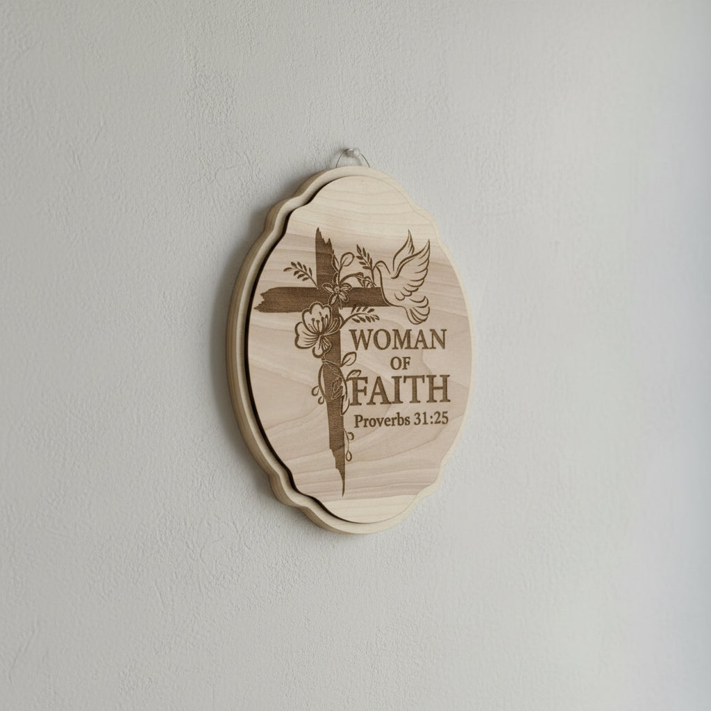 Personalized Woman of Faith Wood Sign | Proverbs 31:25 Christian Wall Decor
