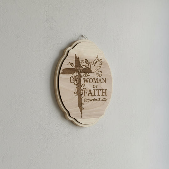 Personalized Woman of Faith Wood Sign | Proverbs 31:25 Christian Wall Decor