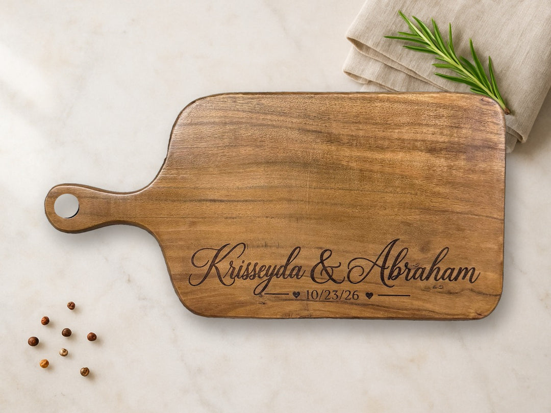 Personalized Paddle Cutting Board, 13.5 x 7, Laser Engraved