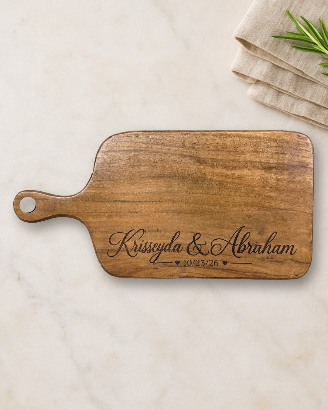 Personalized Paddle Cutting Board, 13.5 x 7, Laser Engraved