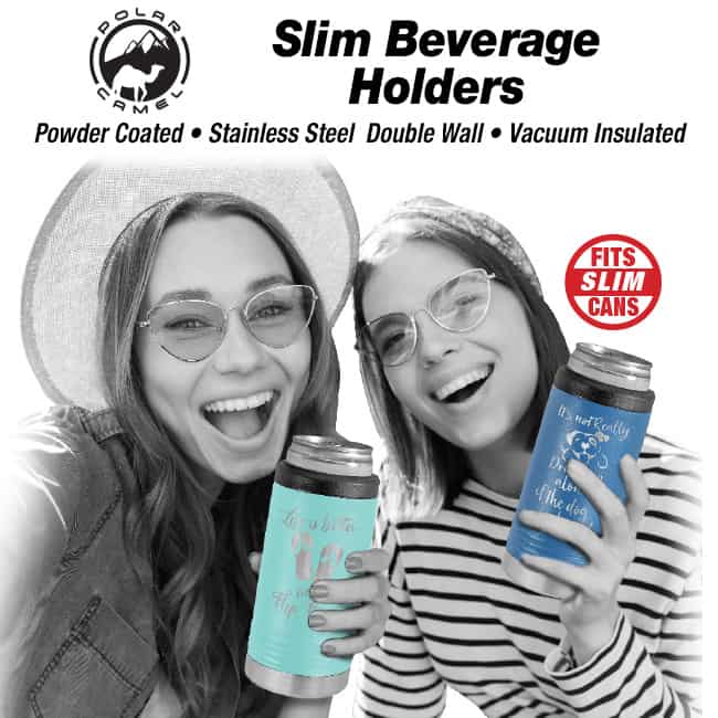 Slim Beverage Holder; Stainless Steel Koozie - Personalized
