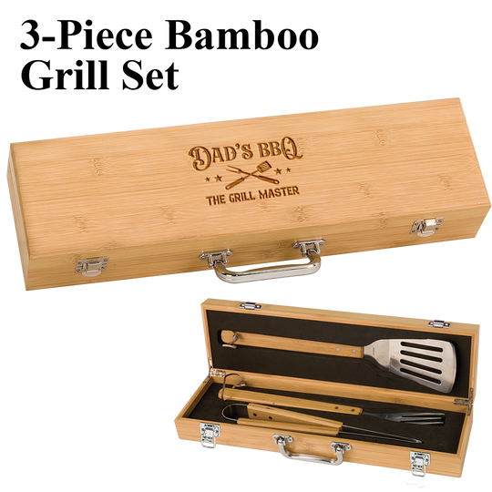 3-Piece Bamboo BBQ Set with Latches