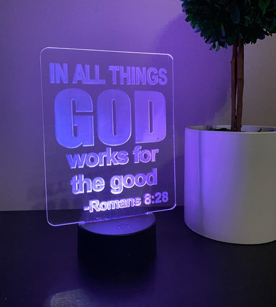 LED Lamp - God Works for the Good, Illusion Lamp, Personalized LED Lamp