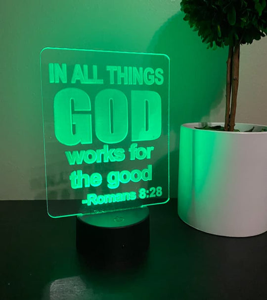 LED Lamp - God Works for the Good, Illusion Lamp, Personalized LED Lamp