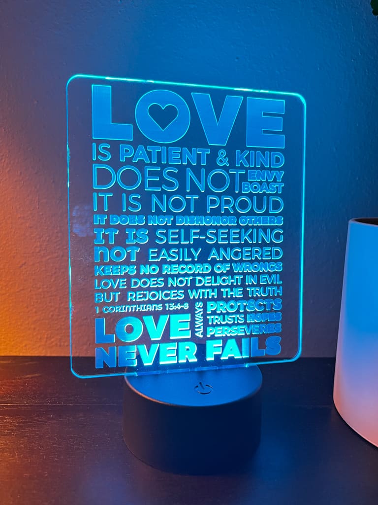 LED Lamp - Love is Patient, 1 Corinthians 13:4-8, Illusion Lamp