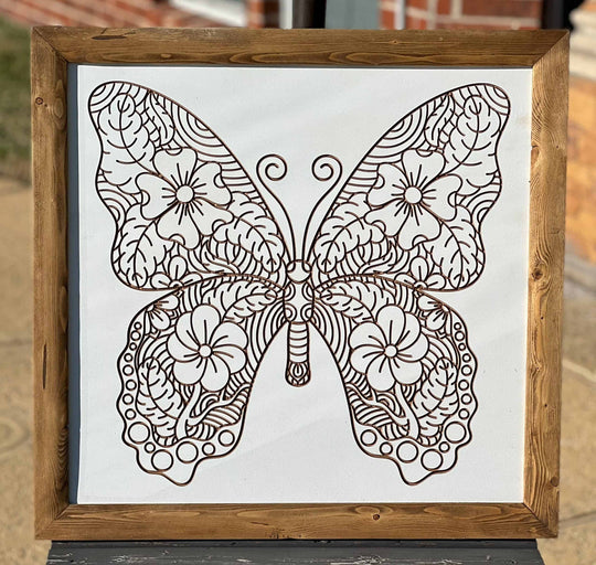 Carved Butterfly Wall Décor with Frame