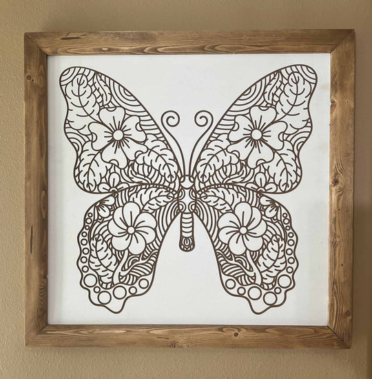 Carved Butterfly Wall Décor with Frame